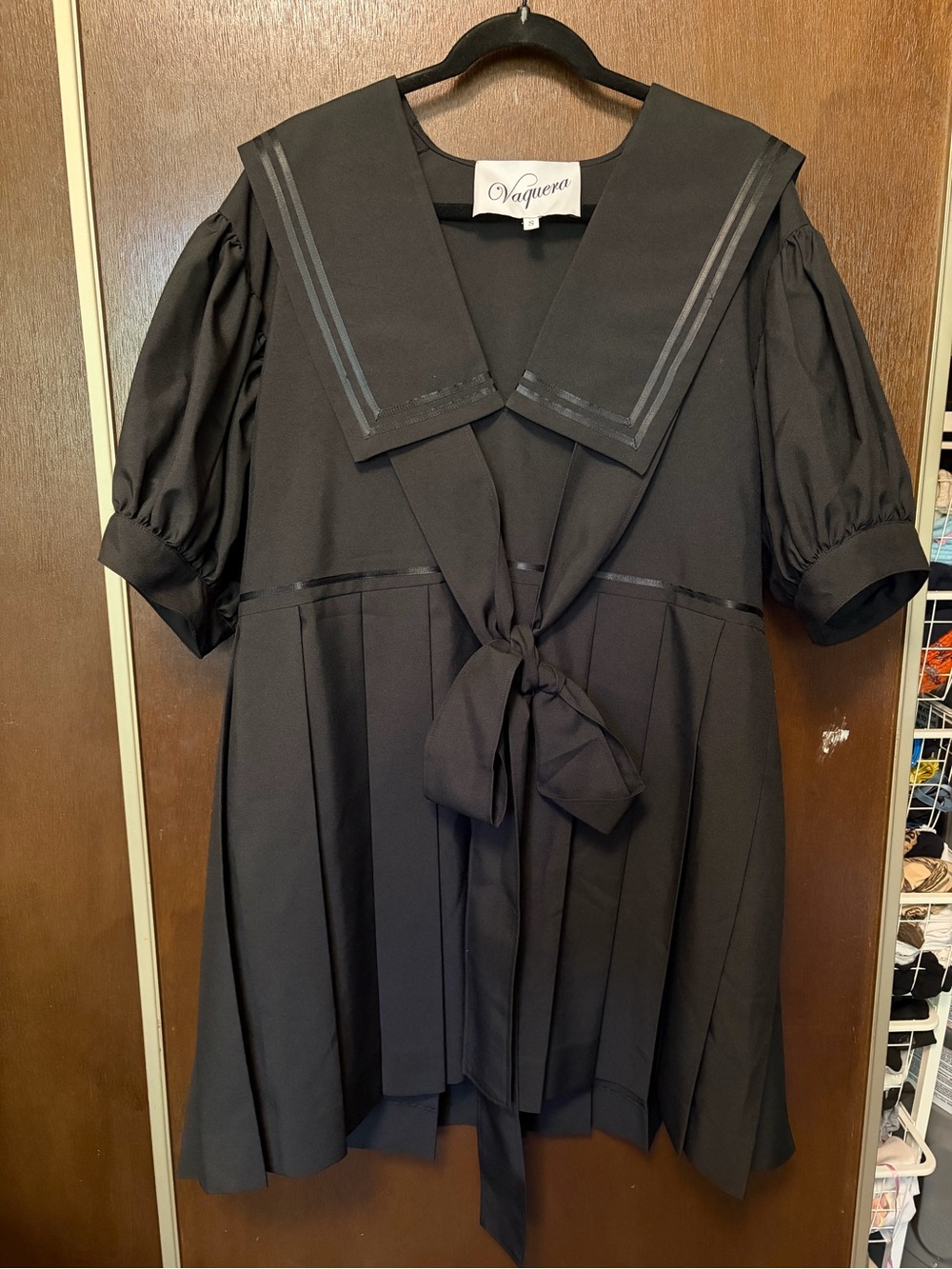 Vaquera Black Sailor-Inspired Puff Sleeve Dress